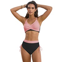 2025 Nieuwe Model Dames Uit Een Stuk Bikini Effen Kleur Patchwork Kruisontwerp Bandjes Met Trekkoord Fruit 2-delige Set Voor Meisjes