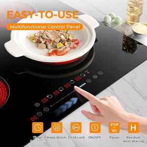 Table de cuisson électrique encastrable Euhome 24 pouces, 4 brûleurs, 6000W, serpentin radiant, plaque vitrocéramique noire - Product Image 4