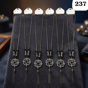 Collier long de luxe PingBling en métal canon de fusil avec cristal marquise fumé, médaillon couronne et accents floraux, multi-chaînes fluides pour femme - Product Image 2