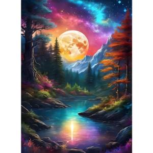 Kit de Pintura de Diamantes 5D DIY, Patrón de Río al Aire de la Noche en el Bosque, Mosaico de Diamantes Completo, Decoración de Pared para el Hogar - Product Image 2