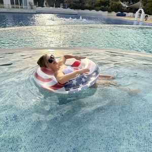 <b>Inflatable</b> USA Flag Pool <b>Float</b> 355 Inch Swim Ring for Kids Adults Lake Beach Red White Blue Patriotic Summer Pool Party Toy - Product Image 6