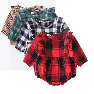 Fuyu Grid Check Baby Grows 100 Organic Cotton Bodysuit Romper tshirt Wholesale Blank Clothes Baby Bubble Romper