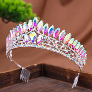 Couronne de diadèmes de couleur argentée en cristal baroque avec peigne diadème en <span class=keywords><strong>strass</strong></span> pour bandeaux de mariée royale accessoires de cheveux de mariage - Product Image 4