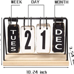 Calendrier de bureau en bois EWANG, calendrier de bureau vintage à feuilles mobiles, pour la décoration de la maison et du bureau, pliable et réutilisable - Product Image 3