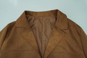 Blazer à manches longues à poche surdimensionnée marron vintage élégant pour femmes nouveauté <span class=keywords><strong>Trench</strong></span>-coat à bouton unique pour automne Polyester - Product Image 6