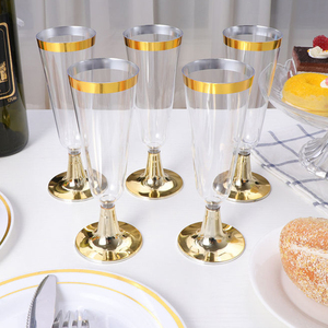 Verres à vin jetables en plastique transparent avec logo personnalisé, élégants avec bord doré, coupes élégantes pour les célébrations <span class=keywords><strong>de</strong></span> mariage, pour flûtes à <span class=keywords><strong>champagne</strong></span> - Product Image 5