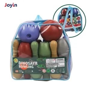 キッズアニマルボウリング赤ちゃんのおもちゃ12個のプラスチックピンと2個のボールボウリングセット発達感覚おもちゃ恐竜と数字Diyステッカー