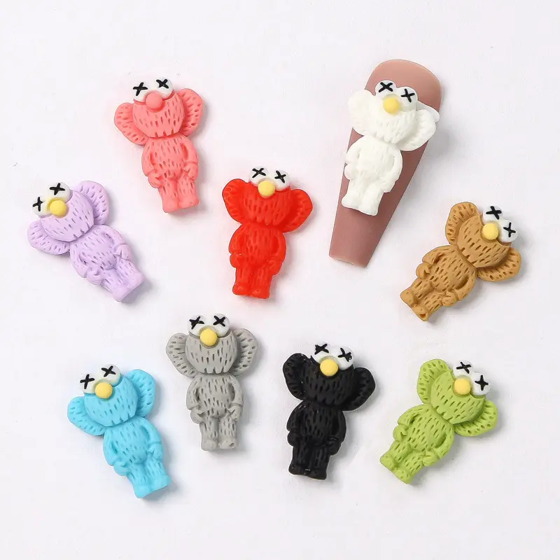 3D Kaws Kuku Pesona Kartun Lucu Sesame Street Resin Nail Art Charm Kawaii Kartun Aksesoris Kuku Dekorasi