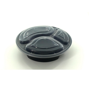 Contenants alimentaires ronds jetables en plastique PP HACAMY à 3 compartiments avec couvercles hermétiques, empilables, pour le contrôle des portions - Product Image 1