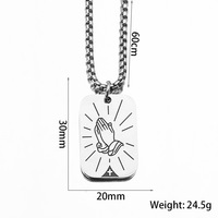 Collier porte-bonheur tendance en acier inoxydable avec pendentif main en prière, style rétro artisanal