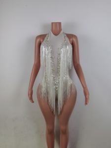 Moda Rhinestone <span class=keywords><strong>flecos</strong></span> Pole Dance leotardo Show Festival traje sin espalda Club <span class=keywords><strong>mono</strong></span> de una pieza mujeres Sexy borla <span class=keywords><strong>mono</strong></span> - Product Image 4