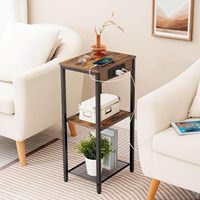 Table d'appoint à 3 niveaux avec plateau en bois massif et structure métallique, étagère de rangement, station de charge USB intégrée, armoire de chevet de 30 pouces de hauteur