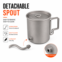 Cafetière en titane de 420 ml, bouilloire à café pour le camping, bouilloire ultralégère pour le café et le thé en plein air, avec bec verseur détachable