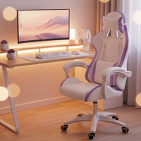 Chaise de bureau pivotante confortable pour fille, couleur violette, avec fonction de levage et d'inclinaison, chaise de jeu inclinable