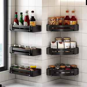 Pano.V Aluminum Waterproof Punch-free Bathroom <b>Shelves</b> Washroom <b>Corner</b> Rack <b>Shelf</b> with Hook Multi-Tier - Product Image 2