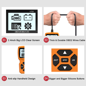 Nova Laranja V750 OBD2 Scanner 12V Leitor De Código De Diagnóstico Do Carro com Função Do Analisador Do Motor - Product Image 4