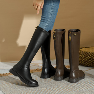 Suede Knee High <b>Boots</b> For Women Vintage Square Toe Flat Heel Slip On Tall <b>Boots</b> For Casual Daily Streetwear - Product Image 2