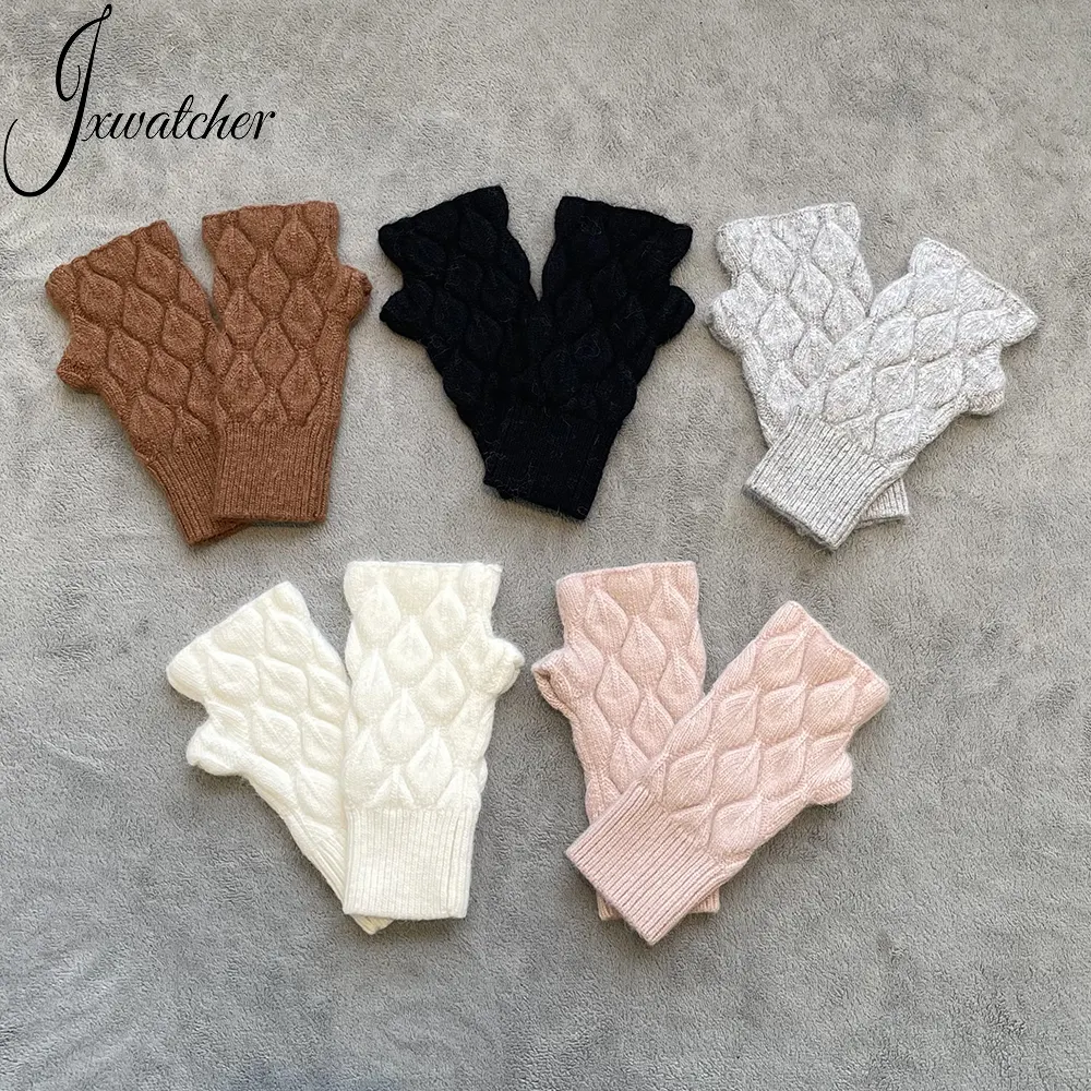 Guantes de Cachemira para mujer, manguitos de medio dedo elásticos para invierno, con pantalla táctil, de punto, de lana, para el día frío, venta al por mayor