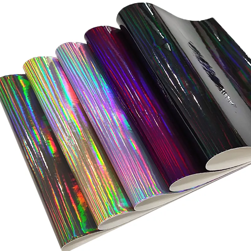 supplier oem soft metallic holographic synthetic PVC artificial sheet pu leather for shoes and handbag belt