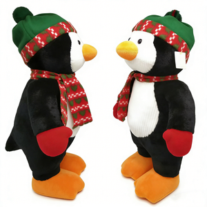 Customized <b>Standing</b> Christmas Penguin Plush, Festive Winter Stuffed Animal with Knit <b>Hat</b>, Scarf & Red Mittens, - Product Image 1