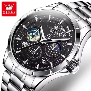 นาฬิกาข้อมือผู้ชาย รุ่น 5538 Starry Sky Moon Phase ระบบโครโนกราฟ กันน้ำ แสดงวันที่อัตโนมัติ หรูหรา ของแท้ ระบบควอตซ์ - Product Image 3