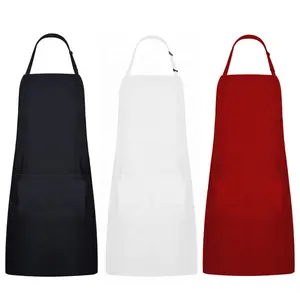 Cheap Custom Logo Polyester Kitchen Cooking Cleaning Work Industrial Bib Aprons With Tool Pockets