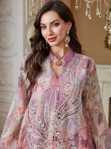 Abbigliamento Tradizionale Musulmano, Elegante Abaya di Dubai in Poliestere, Vestito Islamico di Lusso con Ricami e Paillettes - Product Image 3