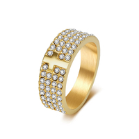 UJBOX Edelstahl Christliches Kreuz-Ring für Damen und Herren, Trendiger Vakuum-PVD 18K Vergoldeter Ring mit Vollbesatz aus AAA-Zirkonia, Breite Ausführung