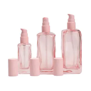 High Quality Cosmetic Unique Custom Pink 40ml 120ml 150ml Glass Lotion Bottle With Pump
