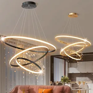 Lampu Gantung Led Kontemporer Nordic Modern untuk Ruang Tamu Akrilik Lingkaran Linea Langit-langit Bulat Modern Led Cincin Liontin Cahaya
