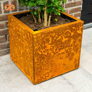 Aesthetic Gnee Corten Steel Square Flower Pot Rustic American Farmhouse Style <b>Large</b> Capacity Floor <b>Planter</b> for Luxury Outdoor - Product Image 6