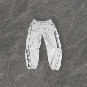 Streetwear de taille en coton personnalisé pour hommes, pantalon de jogging à jambes larges avec cordon de serrage, pantalon de survêtement ample imprimé passepoil - Product Image 2