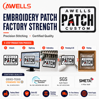 Patch brodé personnalisé AWELLS en gros, badge logo haute densité pour vestes et accessoires de sacs à dos