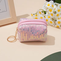 Porte-monnaie court personnalisé pour femme, petit format, brodé de paillettes, mignon, simple, sac de rangement portable pour écouteurs