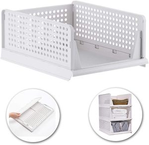 Modern Design Foldable Rectangle <b>Storage</b> <b>Basket</b> Thickened PP Sustainable 35L Capacity Pull-Out Stackable Wardrobe Rack Bedroom - Product Image 1