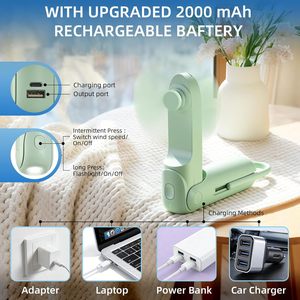 Ventilador de Mano Portátil Recargable de 1200mAh, Mini Enfriador de Aire Plegable para Exteriores con Luz LED y Banco de Energía - Product Image 3