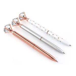 Stylo à bille en métal personnalisé avec logo, grand diamant brillant sur le dessus, idéal pour cadeau, vente en gros - Product Image 1