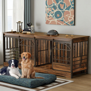 78 inç çift köpek sandık mobilya ekstra büyük köpek kulübesi ağır ahşap köpek evi Modern tasarım oturma odası kullanımı kahverengi - Product Image 4