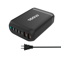 Chargeur de bureau Mindpure 160W GaN 5 ports USB C, station de charge rapide PD 3.0 QC 4.0 pour ordinateur portable, smartphone, tablette