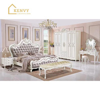 Französisch Weiß Queen Size Doppelbett Rahmen Zimmer Full Set Möbel American Style King Size Schlafzimmer Sets mit Aufbewahrung schränken