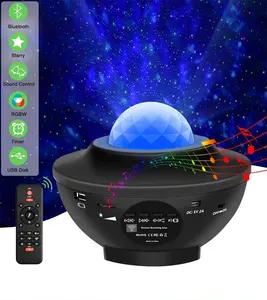 Proyector LED de estrellas de noche, lámpara flotante, proyector láser de cielo, altavoz de música, proyector de estrellas con Control remoto, luz espacial