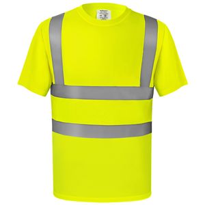 เสื้อยืดนิรภัยสะท้อนแสงสีเหลืองสะท้อนแสง ผ้าคอตตอนผสม ระบายความชื้น เหมาะสำหรับงานก่อสร้างและกิจกรรมกลางแจ้ง - Product Image 2