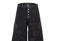 Jean en denim robuste pour homme, coupe droite ample à jambe large, délavé foncé, style industriel, automne-hiver