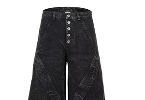 Jean en denim robuste pour homme, coupe droite ample à jambe large, délavé foncé, style industriel, automne-hiver - Product Image 5