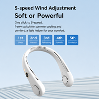 Ventilateur de cou portable numérique sans pales, 5 vitesses, rechargeable, mini-refroidisseur d'air personnel pour les voyages en extérieur