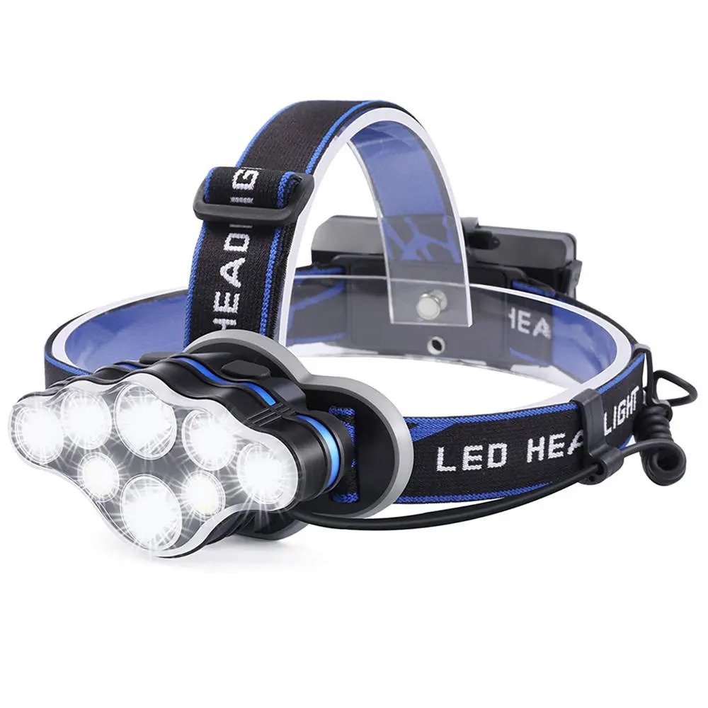 Yüksek lümen güçlü 8 LED Cob far uzun menzilli el feneri şarj edilebilir su geçirmez koşu açık kamp kafa lambası