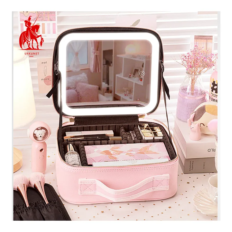 factory wholesale large capacity professional travel portable organizer cosmetic makeup bag with led mirror