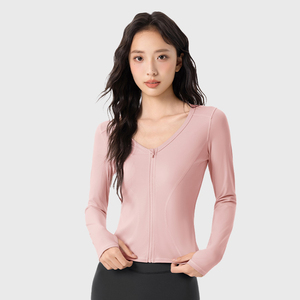 Ropa deportiva para gimnasio, chaqueta con cremalleras elásticas altas para correr, deporte ajustado, camisetas de <span class=keywords><strong>manga</strong></span> <span class=keywords><strong>larga</strong></span> para Yoga cómodas - Product Image 1