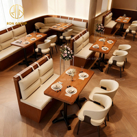 Sièges de banquette incurvés en cuir en forme de L modernes, cadre en bois, table de restaurant de restauration rapide, café, avec chaises, canapé, meubles