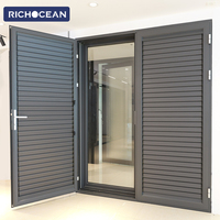 RICHOCEAN Stores à lamelles manuels américains en aluminium noir pour portes, avec verrouillage